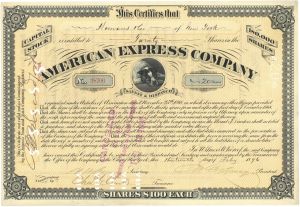 American Express Stock signed by James Congdell Fargo & William Henry Seward, Jr. - Autograph Stock Certificate