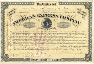 American Express Stock signed by James C. Fargo & William Henry Seward, Jr. - 1898 dated Autograph Stock Certificate