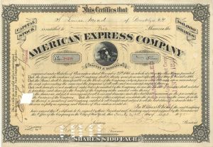 American Express Stock signed by J. C. Fargo & W. H. Seward, Jr. - 1895-1910 dated Autograph Stock Certificate