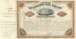 John D. Rockefeller & Henry Flagler signed Standard Oil Trust - 1880's Autograph Stock Certificate