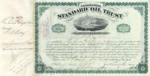 Standard Oil Trust signed by John D. Rockefeller & Henry M. Flagler - 1880's dated Autograph Stock Certificate