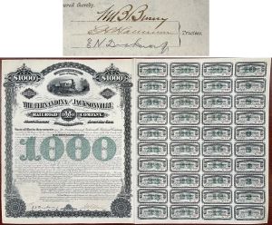 Fernandina and Jacksonville Railroad Bond signed by Edward H. Harriman - 1880 dated Autograph Florida Railway Bond (Uncanceled)