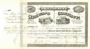 Frederick Pabst and Charles Best signed Philip Best Brewing Co - Stock Certificate