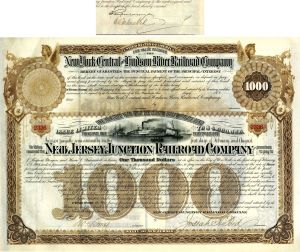 J. Pierpont Morgan signed New Jersey Junction Railroad - 1886 dated Uncanceled Bond signed also by Harris Charles Fahnestock - 100 Year Autograph Railroad Bond!