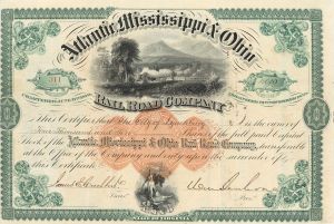 General William Mahone signed Atlantic Mississippi and Ohio Railroad Co. - Autograph Railway Stock Certificate (Uncanceled)