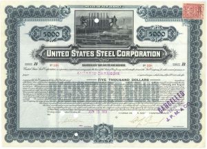 United States Steel Corp $5,000 Gold Bond Issued to Andrew Carnegie - 1901 dated Steel Bond - Spectacular Piece of History