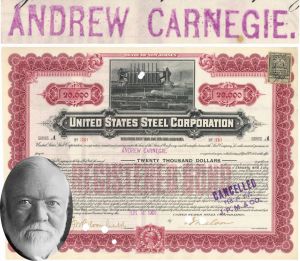 United States Steel Corporation $100,000 Gold Bond Issued to Andrew Carnegie - 1903 dated Cranberry Color U.S. Steel Bond