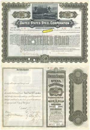 Issued to Charles M. Schwab - United States Steel Corporation $5,000 Gold Bond - 1902 dated Gray Color Steel Bond