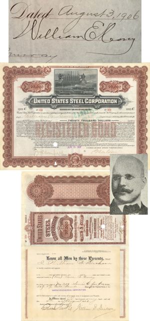 Issued to William E. Corey - United States Steel Corporation $20,000 Gold Bond - 1901 dated Brown Color Steel Bond - Very Rare Type