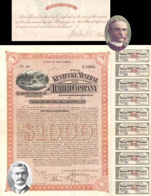 Kentucky Mineral and Timber Co. $1,000 Uncanceled Gold Bond signed by Brayton Ives and Thomas Fortune Ryan - 1892 dated Autographed Bond