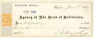 John W. MacKay signed California check - Western Mining Magnate - Autograph