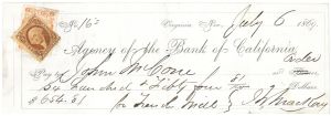 John W. MacKay signed California 1860's dated check - Western Mining Magnate - Autograph