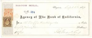 John W. MacKay signed 1870 dated California check - Western Mining Magnate - Autograph
