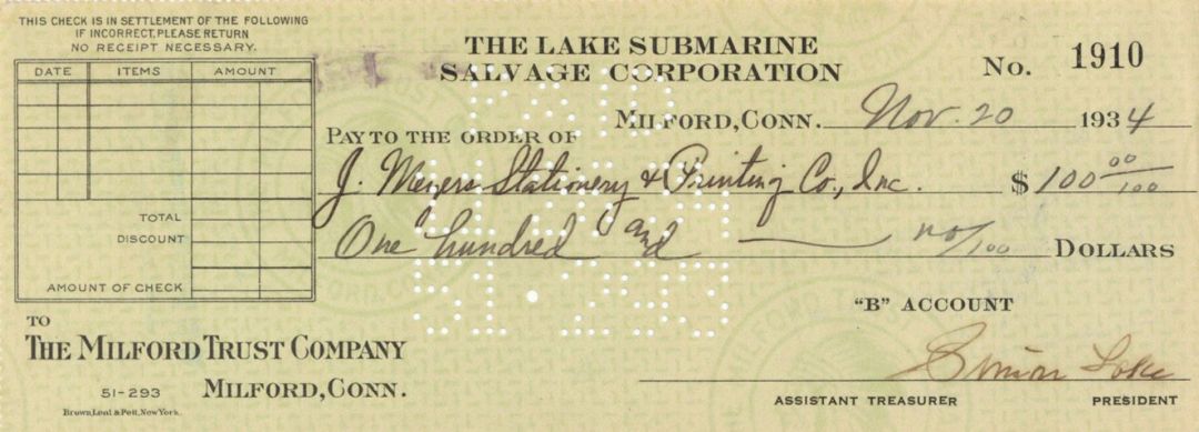 Simon Lake - Lake Submarine Salvage Check