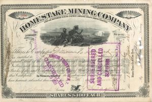 James Ben Ali Haggin signed Homestake Mining Co. - 1880 dated Autograph Mining Stock Certificate (Uncanceled)