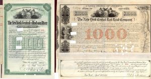 Pair of New York Central Railroad Co $1,000 Bond signed by Erastus Corning - Autograph