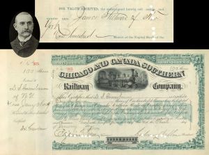 Chicago and Canada Southern Railway Co.  signed by Sidney Dillon and transferred to James Stillman - 1879 dated Autographed Stock Certificate
