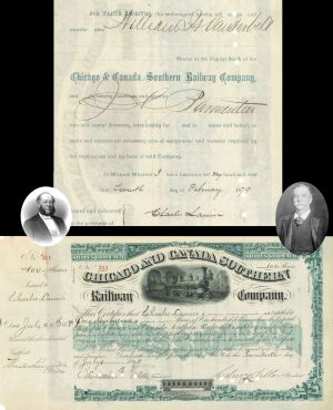 Chicago and Canada Southern Railway Co.  Signed by Sidney Dillon and transferred to W.H. Vanderbilt - 1878 dated Autographed Stock Certificate