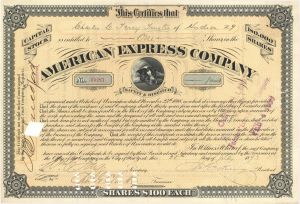 American Express Co. signed by J. C. Fargo and W. C. Fargo - - Unique - 1893 or 1894 dated Autographed Stock Certificate