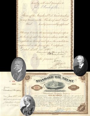 Standard Oil Trust signed by C.A. Griscom, J.D. Rockefeller and John D. Archbold - 1886 dated Autograph Stock Certificate