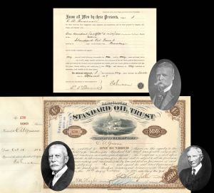 Standard Oil Trust signed by C.A. Griscom, J.D. Rockefeller and H.M. Flagler - 1886 dated Autograph Stock Certificate