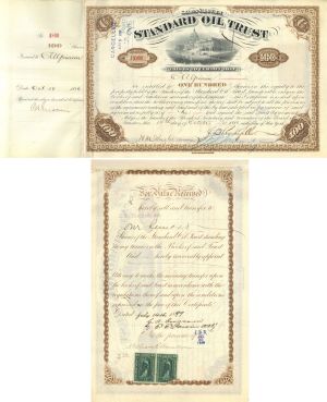 Standard Oil Trust signed by John D. Rockefeller, Henry M. Flagler and Clement A. Griscom - 1880's dated Autograph Stock Certificate