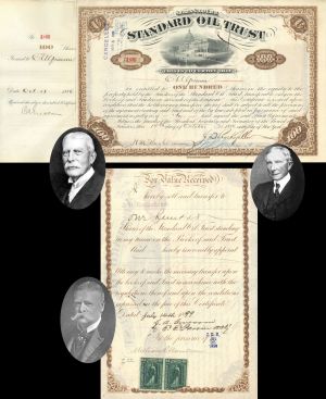 Standard Oil Trust issued to and signed by C.A. Griscom and signed by J. D. Rockefeller and H. M. Flagler - 1886 dated Autograph Stock Certificate