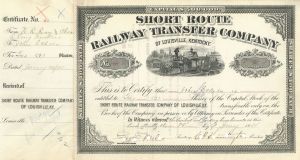 Collis P. Huntington signed Short Route Railway Transfer Co. of Louisville, Kentucky - Stock Certificate