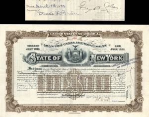 State of New York Bond Loan of Canal Improvement issued to and signed by the Famous Actor, Composer, Playwright, and Producer George M. Cohan - 1919 dated $10,000 Bond