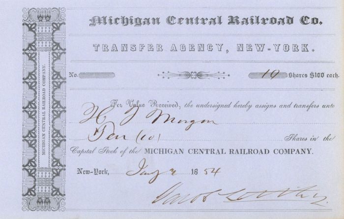 Jacob Little - Michigan Central Railroad - Transfer Receipt