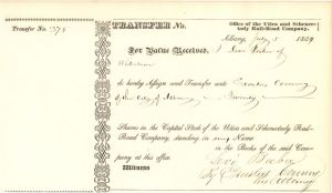 Utica and Schenectady Rail Road Co. signed by Erastus Corning - 1834-1850 dated Autographed Railway Stock Certificate
