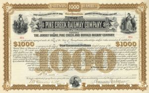 Pine Creek Railway Co. Bond signed by William Kissam Vanderbilt and Chauncey M. Depew - Autograph Railroad $1,000 Bond