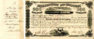 General John A. Dix - Mississippi and Missouri Railroad Co. - Stock Certificate