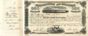 Mississippi and Missouri Railroad Co. Issued to and Signed Twice by General John A. Dix - 1856 dated Autographed Stock Certificate