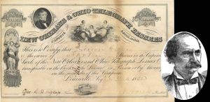  New Orleans and Ohio Telegraph Lessees issued to and signed by Norvin Green - 1858 dated Autographed Stock Certificate