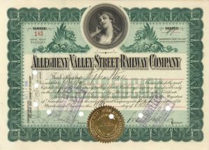 Allegheny Valley Street Railway Co. signed by Richard B. Mellon and William Larimer Mellon, Sr. - Autograph Railroad Stock Certificate