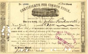 Milwaukee and St. Paul Railway Co. signed by Russell Sage - Stock Certificate