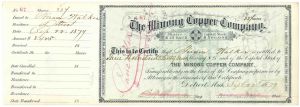 Walker Whiskey Fame - Hiram Walker signed Minong Copper Co - Autograph Stock Certificate