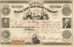 John A. Tracy signed  Erie and the North East Railroad - 1860's dated Autographed Stock Certificate