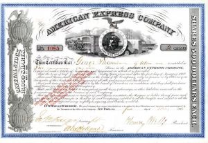 American Express Co. signed by Henry Wells and Jas. C. Fargo - Stock Certificate