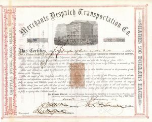 James C. Fargo Signed Merchants Despatch Transportation Co. - Stock Certificate