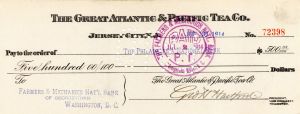 George Huntington Hartford signed check