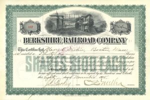 Charles Sanger Mellen signed Berkshire Railroad Co. - 1905 or 1910 dated Autograph Railway Stock Certificate