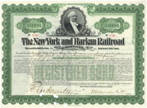 William Kissam Vanderbilt signed New York & Harlem Railroad Co. $10,000 Bond - 1901 dated Autograph Railway Bond - Also signed by Edward V. W. Rossiter