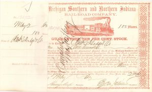 Michigan Southern and Northern Indiana Railroad Co. Issued to Clark, Dodge and Co. and Signed by Henry Keep - 1863 dated Railway Stock Certificate