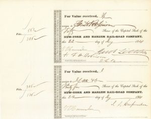 Jacob Little autographed New York and Harlem Railroad Transfer - Railway Stock Certificate