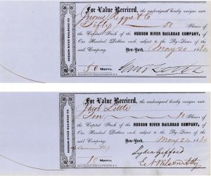 Jacob Little autographed Hudson River Railroad Stock Transfer