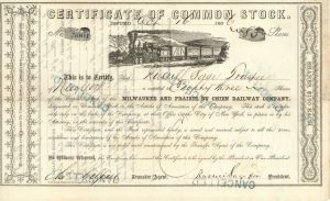 Russell Sage autographed Milwaukee and Prairie du Chien Railway Stock (Uncanceled)