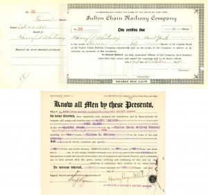 Fulton Chain Railway Co. Transfer signed by Harry Payne Whitney - Stock Certificate