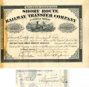 Stuyvesant Fish signed Short Route Railway Transfer Co. - Autograph Stock Certificate